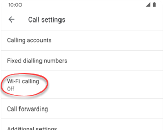 Wifi Calling option in the calls section of the phone app settings