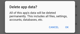 Delete app data warning