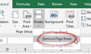 Break drop down menu, remove page break selected