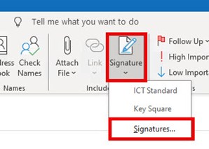 Signature button in a new mail window