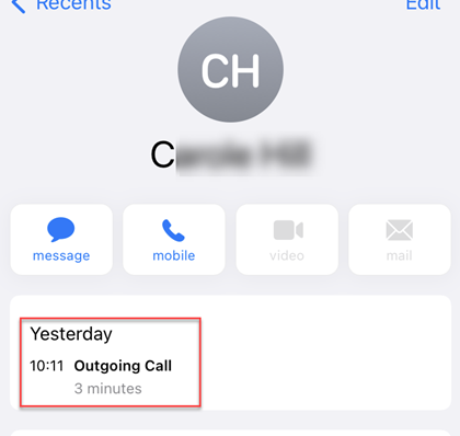 More information about recent call on iPhone