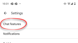 Chat features in messages app settings