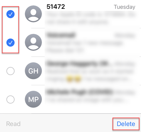 Select conversations and press delete button