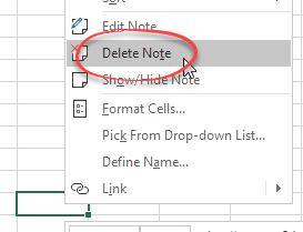 Right click, delete note