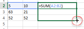 Drag the cursor down through cells to copy a formula