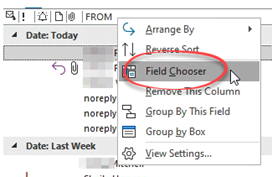 Right click and choose Field Chooser