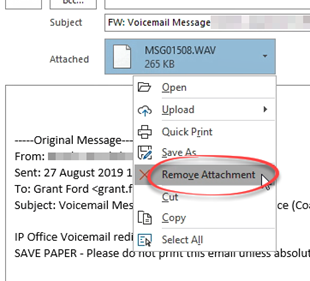 Right click menu, choosing remove attachment