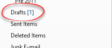 Draft folder with one unread message in it
