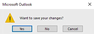 outlook save changes dialogue box