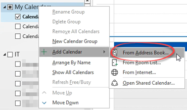 right click, Add someone else's calendar from the address book