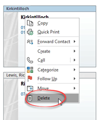 Contact - Right Click, Delete