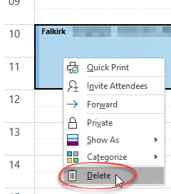 Right click to delete an appointment
