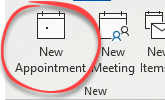 New appointment in calendar ribbon