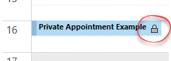 Example of a private appointment in the calendar