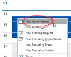 Right click, create a new appointment