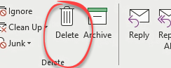 Delete button in task ribbon