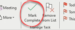 Mark complete button in the task ribbon