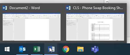Two open windows on display when your cursor is over a program icon in the taskbar