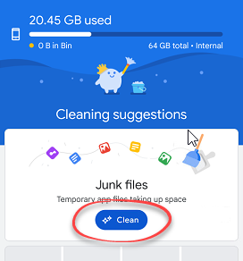 Clean junk files button