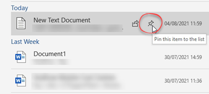 Click the drawing pin icon to pin the document