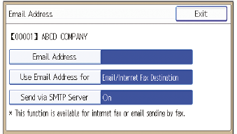 Email Address control panel on printer