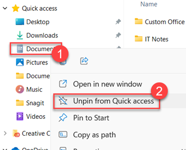Unpin folder from quick access