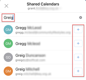 Search for user when adding a calendar