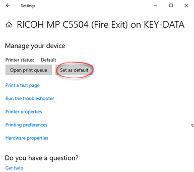 Set as default option in printer properties