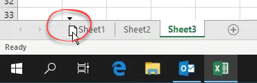 black arrow showing where the worksheet will be moved to when the mouse button is released