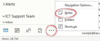 Notes option in navigation pane