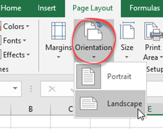 Orientation button in page layout ribbon