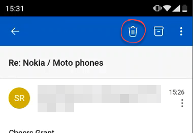 Delete email on view in Outlook App