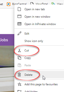 Right click menu, cut and delete favourite