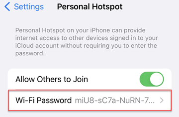 Displaying the wifi password in personal hotspot