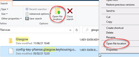 right click to open file location.  Open file location button also shown