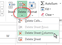 Delete drop down menu delete sheet columns
