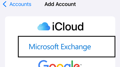 Click the Microsoft Exchange option