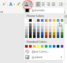 Font colour drop down menu