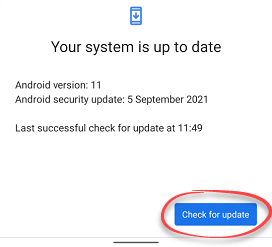 Check for update option in security