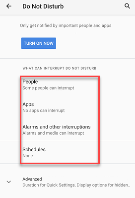 Do not disturb settings