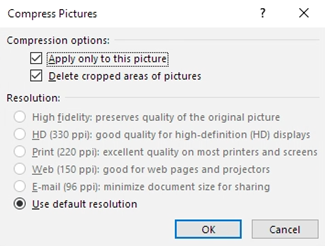 Compress Pictures dialogue box