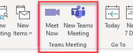 Teams meeting section of the ribbon in Outlook
