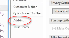 Add-Ins option in File Menu