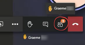 example of how the hands up icon appears in the toolbar during a meeting