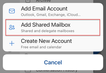 Add Shared Mailbox option in outlook app