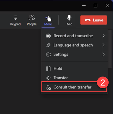 consult then transfer option in more toolbar