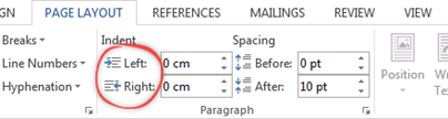 Left and Right Indent spin controls