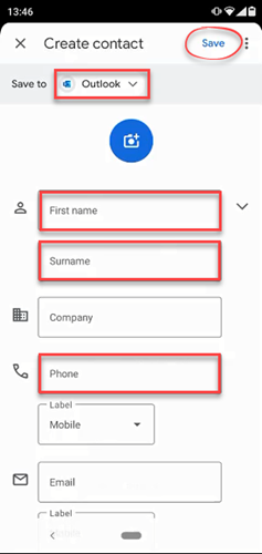 create contact screen on android