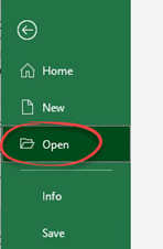 Open option in the file window