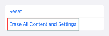 Erase all content and settings option
